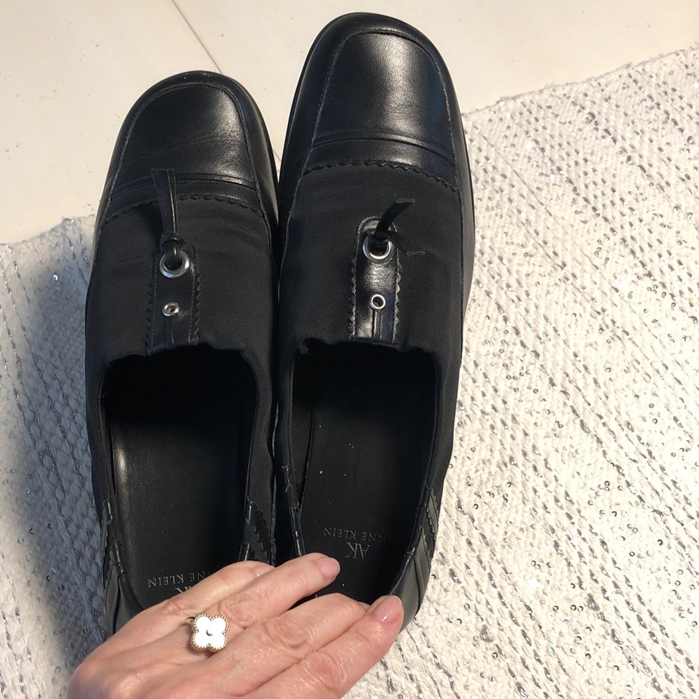 Anne Klein Black Leather Slip-On Loafers with Metal Accent - Picture 7 of 13